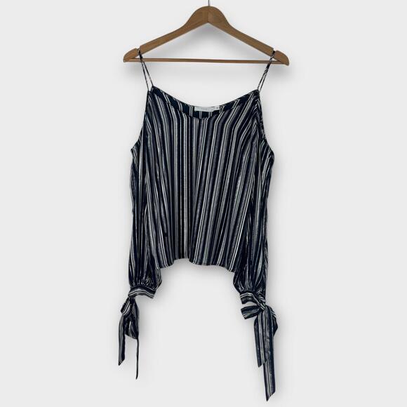 Lush Tops - Lush Women’s Size Small Blue Silver Metallic Cold Shoulder Tie Sleeve Blouse